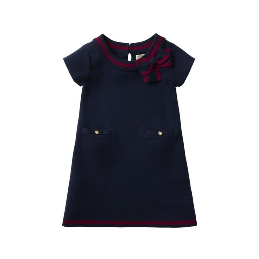 Charming Navy Kids Sweater Dress with Maroon Accents